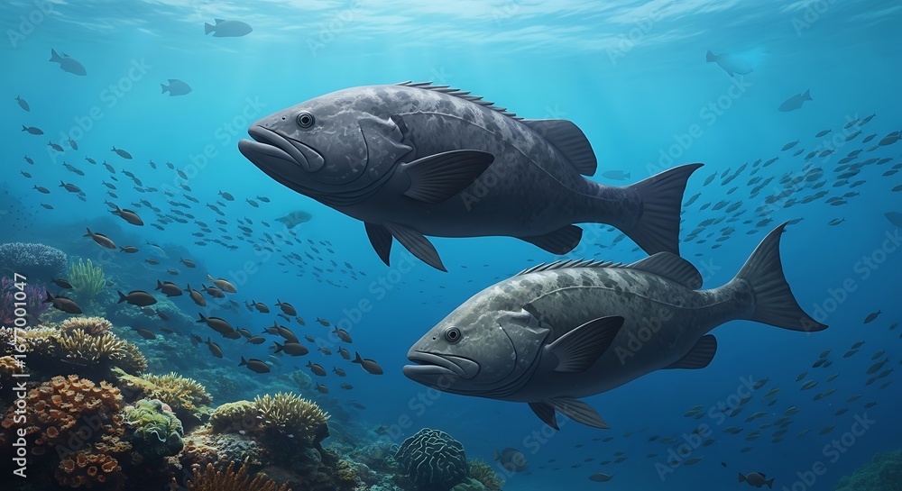 Fototapeta premium Grouper Fish in Coral Reef.