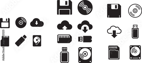 Storage media icons floppy disk cd usb drive hard drive