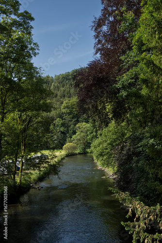 View to the riny river called Agger near the german village Engelskirchen