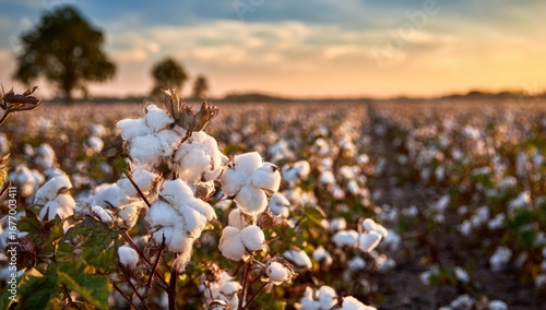 Wallpaper Mural Cotton Field at Sunset with Blooming Cotton Plants and Blue Sky Torontodigital.ca
