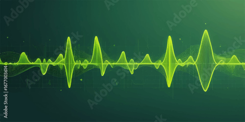 A continuous green heartbeat pulse traces a cardiogram on a hospital monitor, illustrating medical health