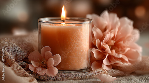 Cozy candle and floral arrangement