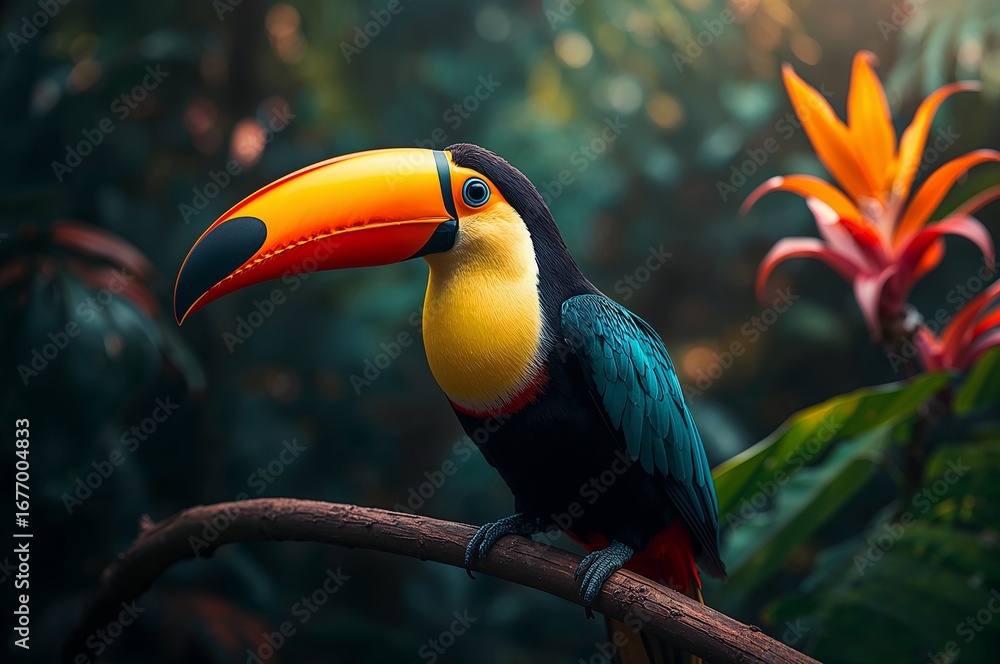 Obraz premium Close-up of a Colorful Toucan Bird in a Tropical Forest