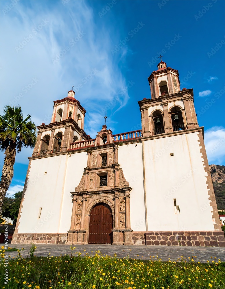 Fototapeta premium Colonial church facade, bright sky