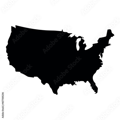 Minimal black silhouette map of the united states