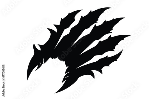 Black Silhouette of a Claw Mark or Scratch with Sharp Jagged Edges