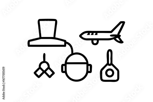 Vector art of airplane, navigation and communication icon set