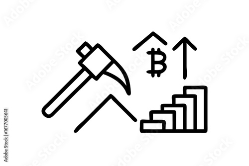 Vector art of bitcoin mining and growth chart icon