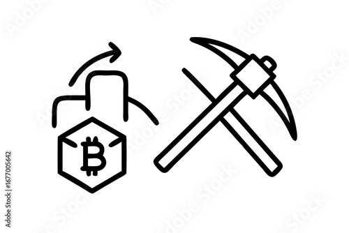 Vector art of bitcoin mining process icon for design