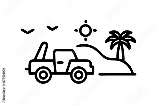Vector art of offroad car driving on a tropical island