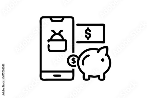 Vector art of online shopping with piggy bank and dollar