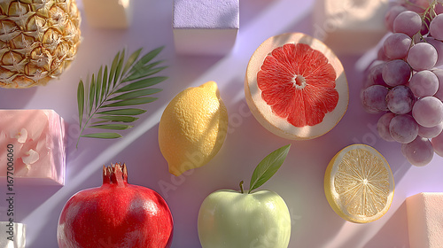 Vibrant Fruit and Geometric Still Life