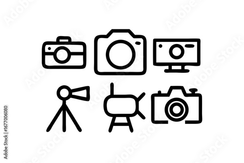 Vector art of set of camera and tripod icons