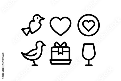Vector art of set of love and wedding icons in outline