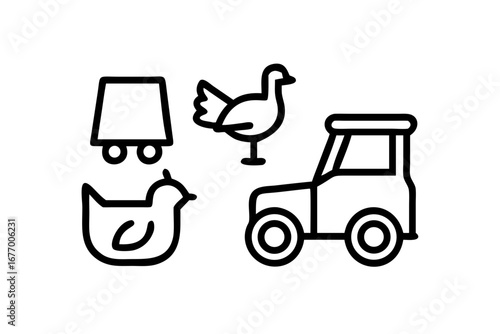 Vector art of tractor, trailer, and chicken