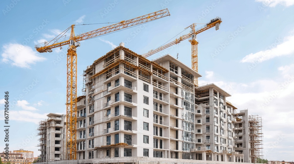Fototapeta premium Steel frame and concrete structure of new building project
