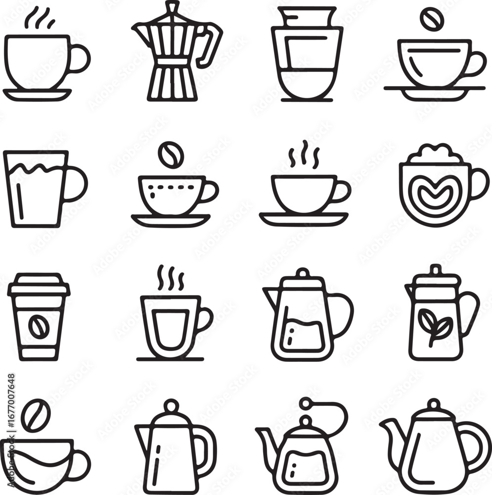 Coffee Icons Black and White Outline