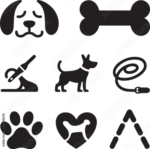 Set of black dog care and activity icons