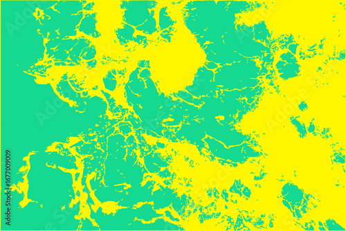 Abstract image displaying a vibrant mixture of bright teal and yellow patches. The colors form an organic