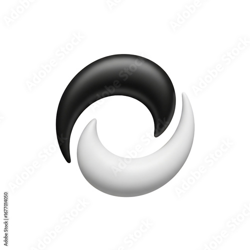 Yin and Yang Symbol in 3D Rendering.