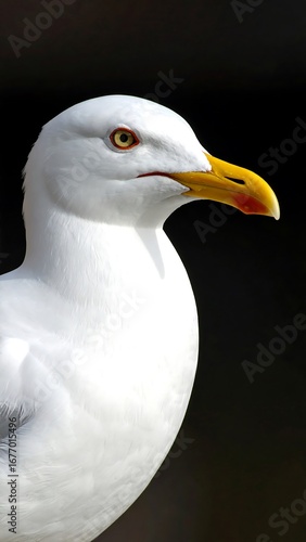 Close-up of a seagull's head and beak