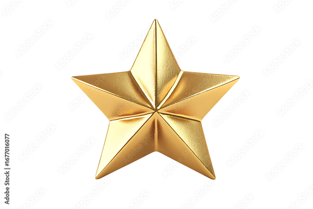 Fototapeta premium Golden Five Pointed Star Emblem isolated on a transparent background metallic shiny