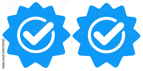 Two blue verified checkmark badges with a starburst shape on a black background