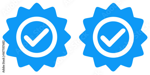 Two blue verified checkmark badges with a starburst shape on a black background