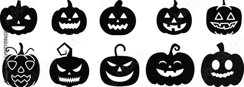 Halloween pumpkin icon set.Evil pumpkin symbol. Halloween decoration cartoon sign.Cute Creepy Spooky Halloween Pumpkin Fall Autumn Sticker Print Illustration.Halloween evil face vector illustration.