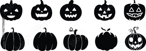 Halloween pumpkin icon set.Evil pumpkin symbol. Halloween decoration cartoon sign.Cute Creepy Spooky Halloween Pumpkin Fall Autumn Sticker Print Illustration.Halloween evil face vector illustration.