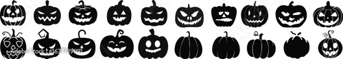 Halloween pumpkin icon set.Evil pumpkin symbol. Halloween decoration cartoon sign.Cute Creepy Spooky Halloween Pumpkin Fall Autumn Sticker Print Illustration.Halloween evil face vector illustration.