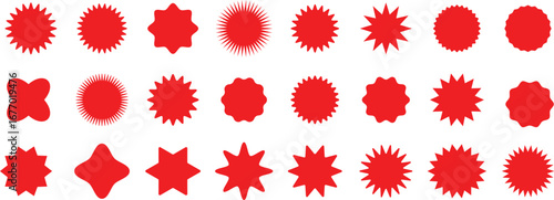 Black and red  Starburst. Circle sale sticker set. Wavy edge promo black and red badges. Special offer price tag. Sale, promo label color design. Vector illustration

