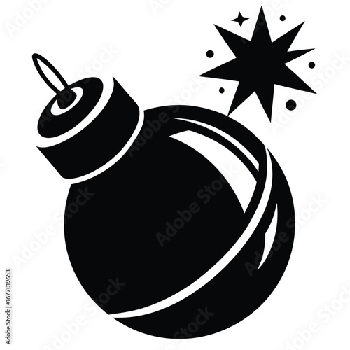 Black Silhouette Cartoon Bomb With Sparkle Explosion Illustration, Comic Vector Icon