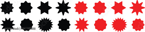 Black and red  Starburst. Circle sale sticker set. Wavy edge promo black and red badges. Special offer price tag. Sale, promo label color design. Vector illustration
