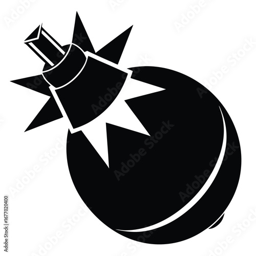 Stylized Black Pomegranate Illustration with StarShaped Crown and Sectional Line Detail