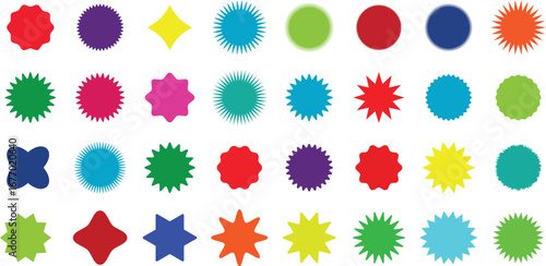 Black and red  Starburst. Circle sale sticker set. Wavy edge promo black and red badges. Special offer price tag. Sale, promo label color design. Vector illustration
