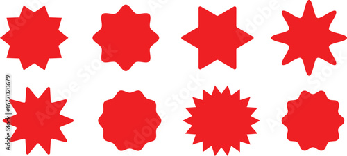 Black and red  Starburst. Circle sale sticker set. Wavy edge promo black and red badges. Special offer price tag. Sale, promo label color design. Vector illustration
