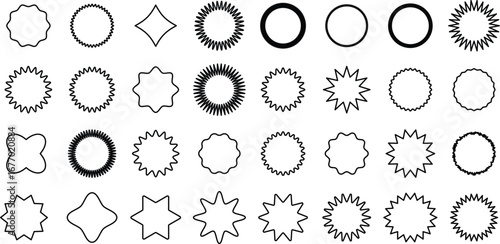 Black and red  Starburst. Circle sale sticker set. Wavy edge promo black and red badges. Special offer price tag. Sale, promo label color design. Vector illustration
