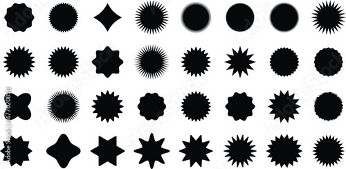 Black and red  Starburst. Circle sale sticker set. Wavy edge promo black and red badges. Special offer price tag. Sale, promo label color design. Vector illustration
