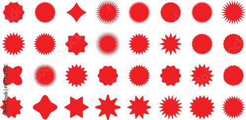 Circle sticker set. Wavy edge promo red and black badges. Special offer price tag. sale or discount sticker, sunburst badges icon. Vector Illustration.
