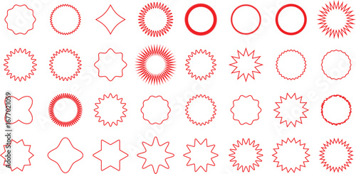 Circle sticker set. Wavy edge promo red and black badges. Special offer price tag. sale or discount sticker, sunburst badges icon. Vector Illustration.
