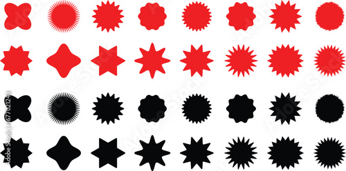 Circle sticker set. Wavy edge promo red and black badges. Special offer price tag. sale or discount sticker, sunburst badges icon. Vector Illustration.

