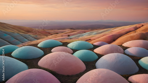 Surreal Rolling Hills in Pastel Colors with Dreamy Horizon