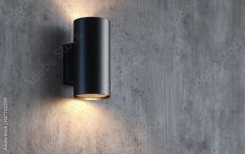 Black cylindrical wall lamp on textured concrete
