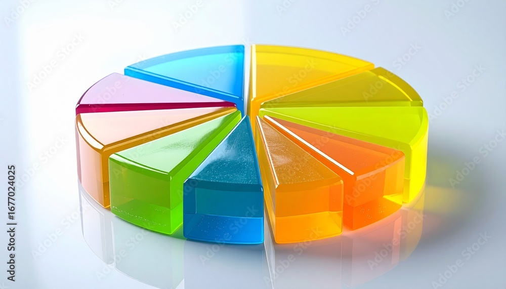 Obraz premium Colorful translucent pie chart segments, illustrating the concept of proportional data division, strategic analysis, and diverse resource allocation for visual understanding