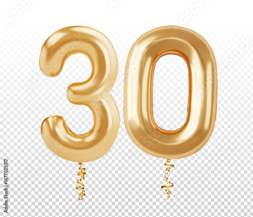 Vector realistic isolated golden balloon number 30 on the transparent background. Concept of Happy Birthday, anniversary and jubilee.	
