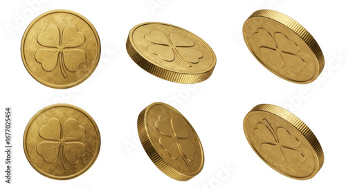 Isolated Gold Coins with Clover