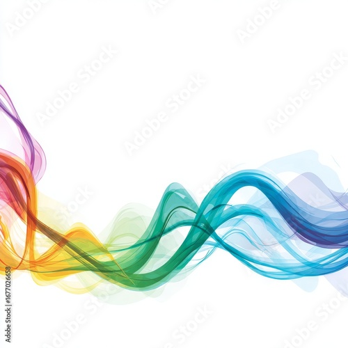 Vibrant rainbow colors on a flowing ribbon banner evoke a sense of joy and creativity, creating a dynamic and colorful visual effect with smooth curves and layers that add depth and movement