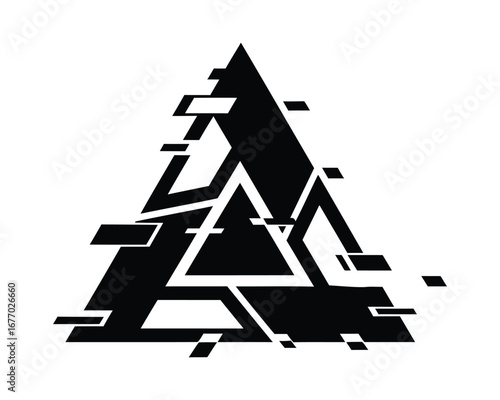 Abstract geometric shape with vibrant color accents and modern glitch effect