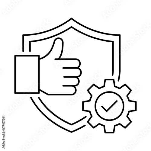 Shield icon with thumbs up  reliability symbol, dependable service.